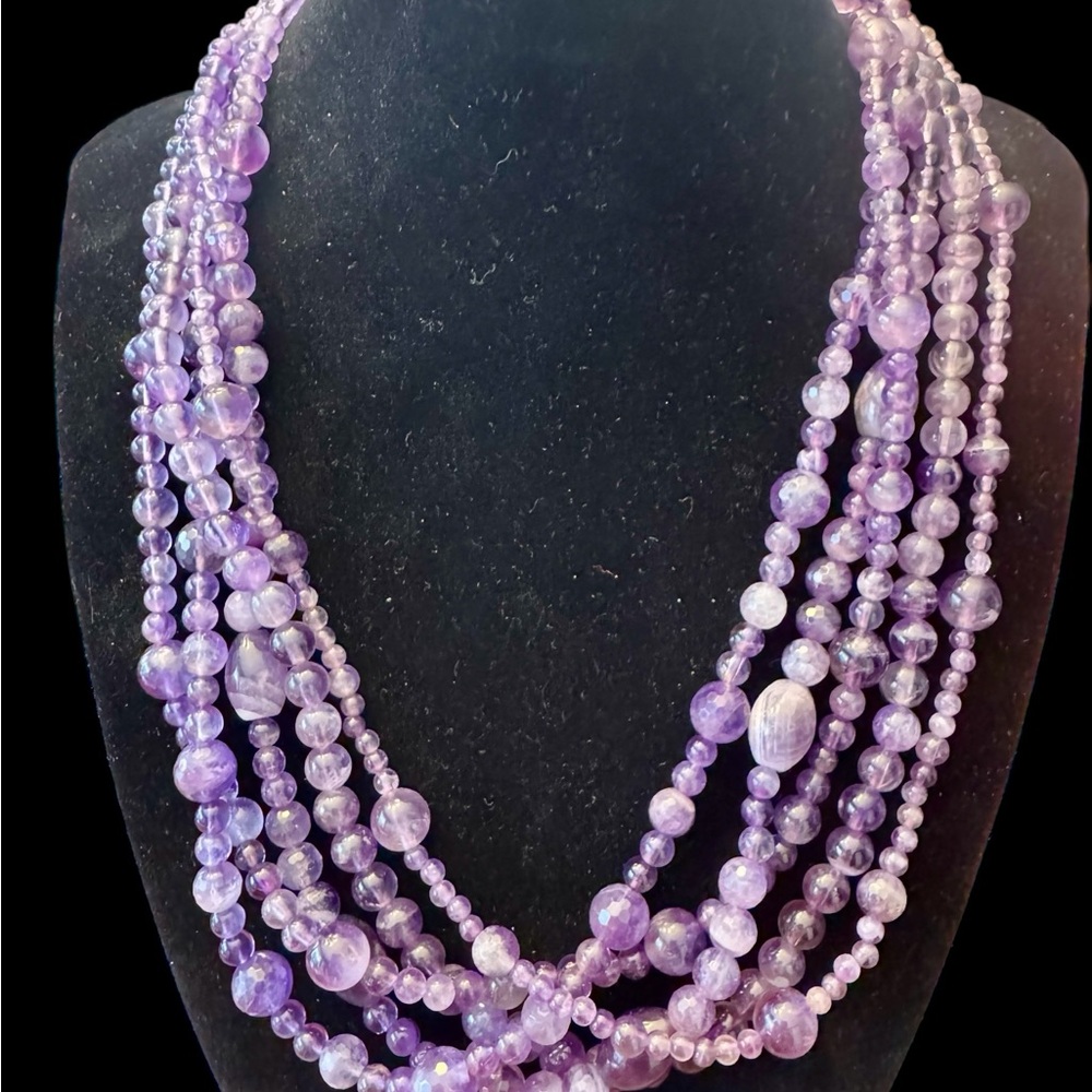 Elegant Natural Amethyst Beaded Necklace 18”
